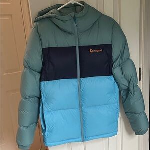 Cotopaxi Tri-Color Hooded Puffer Jacket